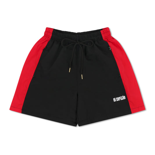 NYLON RETRO SHORTS - [BLACK/RED]