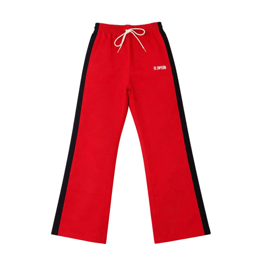 NYLON FLARE LEG PANTS - [RED/BLACK]