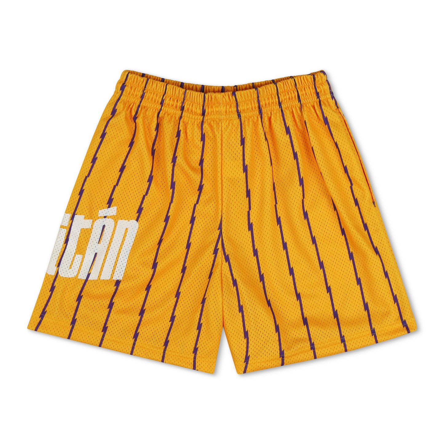 🐝 🅰️ 𝐋𝐄𝐀𝐃𝐄𝐑. [GRAPHIC SHORTS] - GOLD/PURLE PINSTRIPE