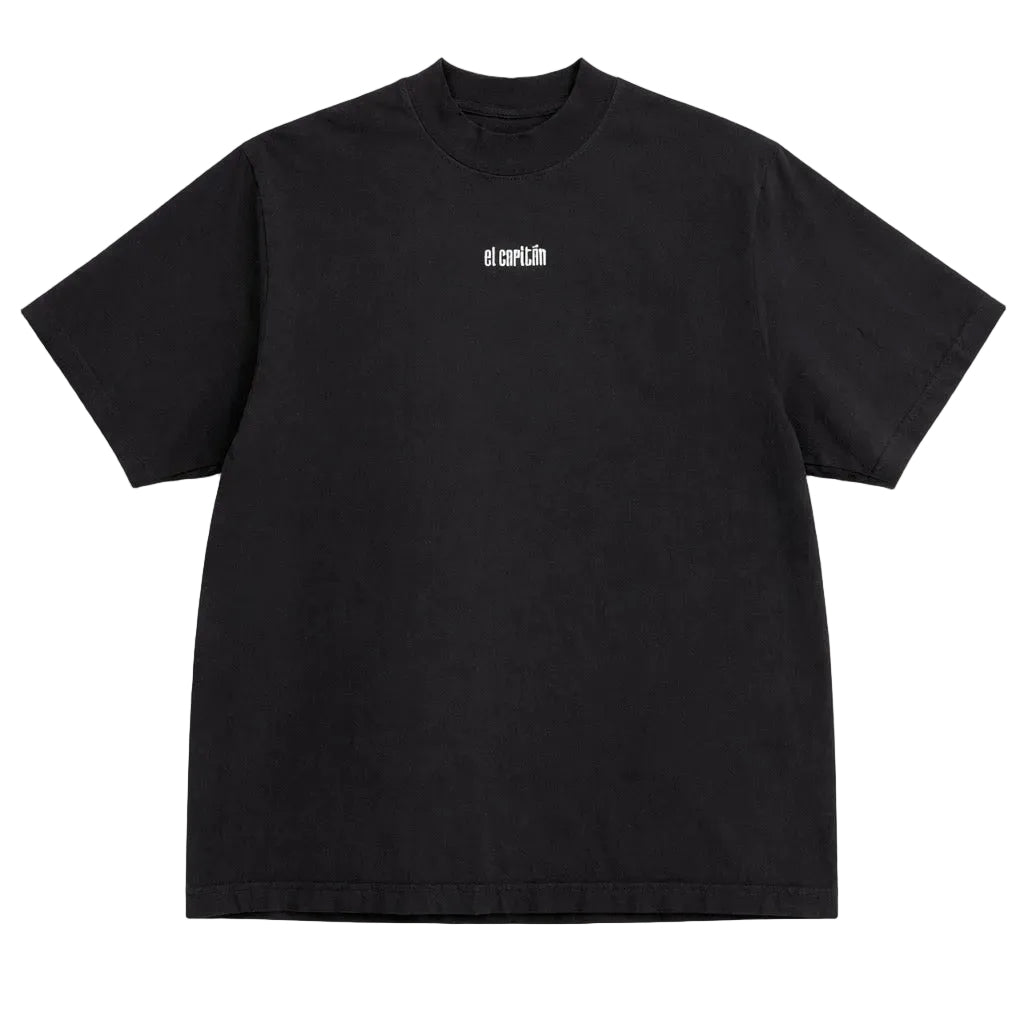 EMBROIDERED MOCK NECK TEE [OFF BLACK]