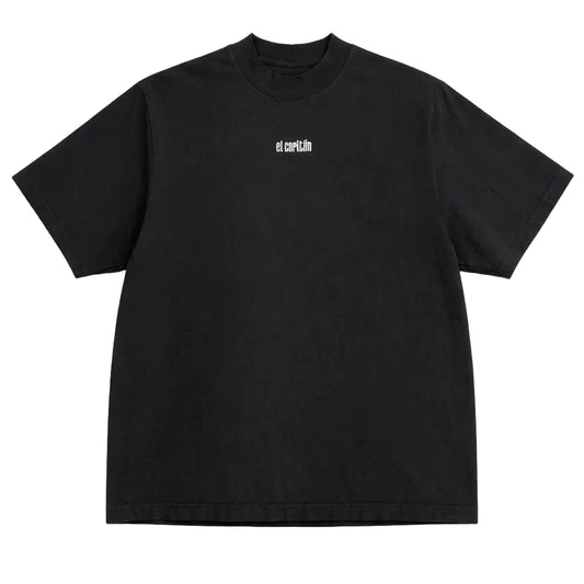 EMBROIDERED MOCK NECK TEE [OFF BLACK]
