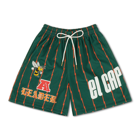 🐝 🅰️ 𝐋𝐄𝐀𝐃𝐄𝐑. [GRAPHIC SHORTS] - GREEN/ORANGE PINSTRIPE