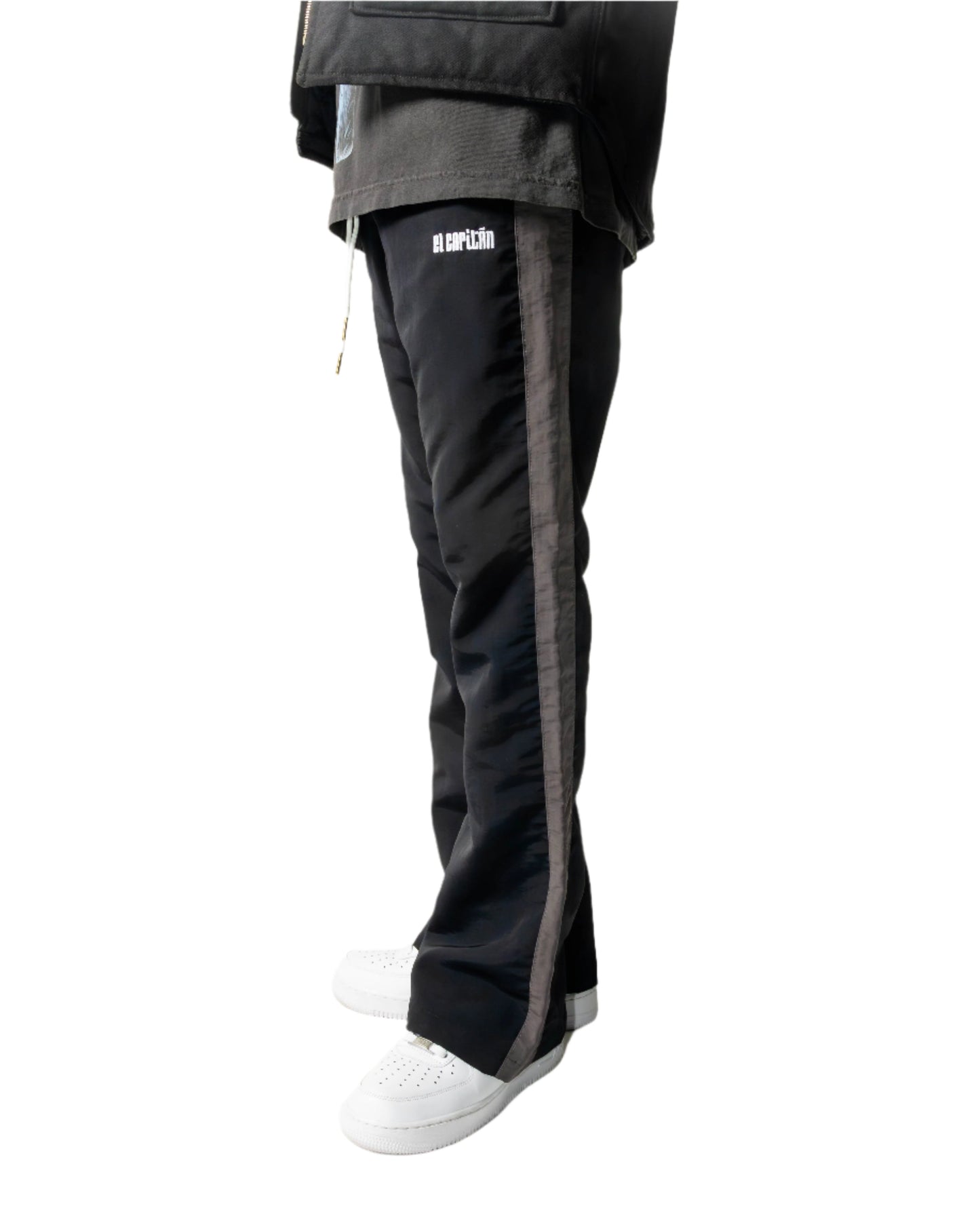 NYLON FLARE LEG PANTS - [BLACK/GRAY]