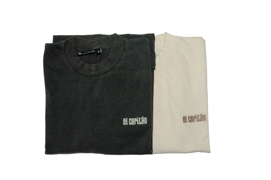 2 PACK EMBROIDERED TEES - [VINTAGE BLACK & CREME]