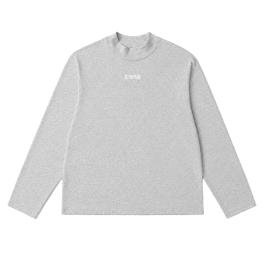 EMBROIDERED MOCK NECK HOCKEY TEE - [ASH]