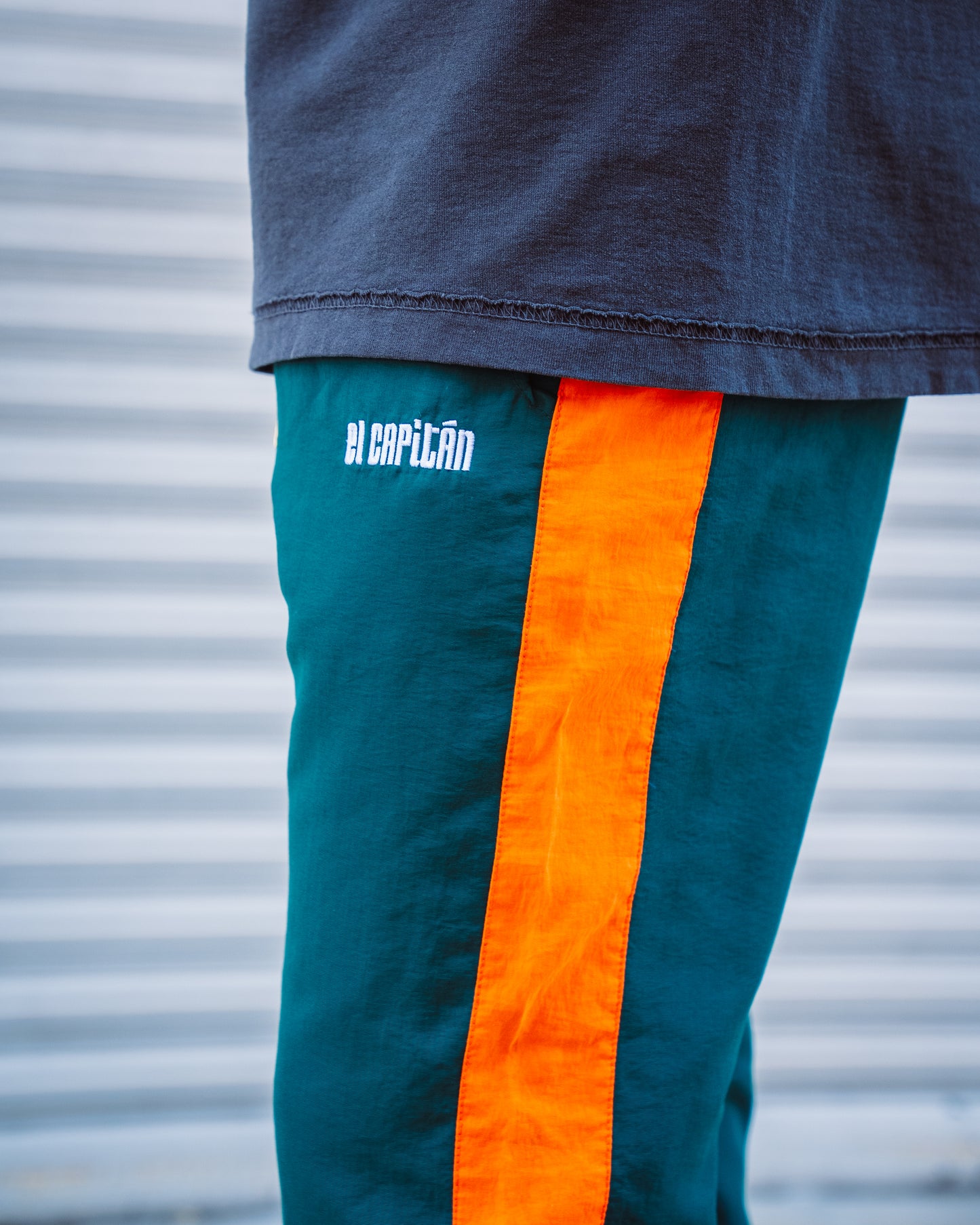 NYLON FLARE LEG PANTS - [GREEN/ORANGE]