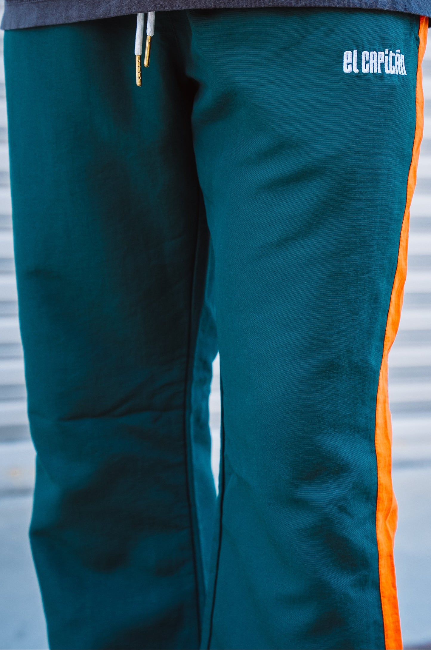 NYLON FLARE LEG PANTS - [GREEN/ORANGE]