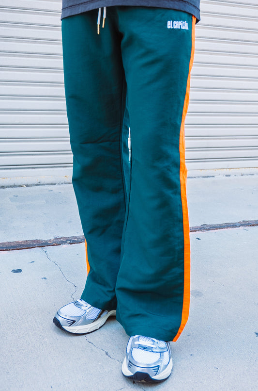 NYLON FLARE LEG PANTS - [GREEN/ORANGE]