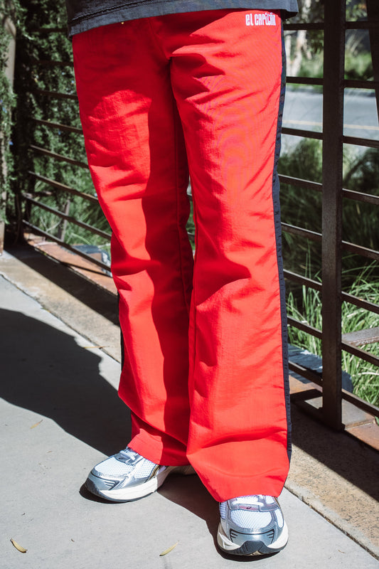 NYLON FLARE LEG PANTS - [RED/BLACK]