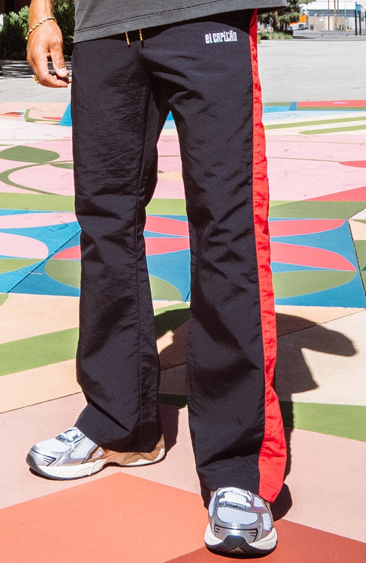 NYLON FLARE LEG PANTS - [BLACK/RED]