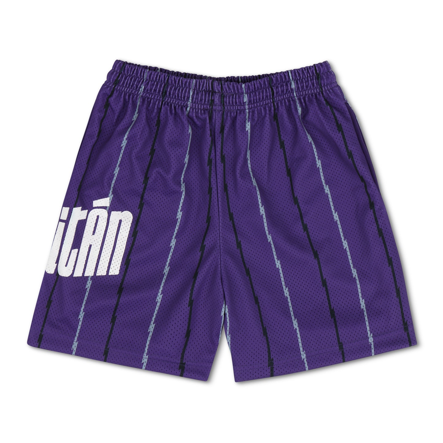 🐝 🅰️ 𝐋𝐄𝐀𝐃𝐄𝐑. [GRAPHIC SHORTS] - PURPLE/BLACK/SILVER PINSTRIPE